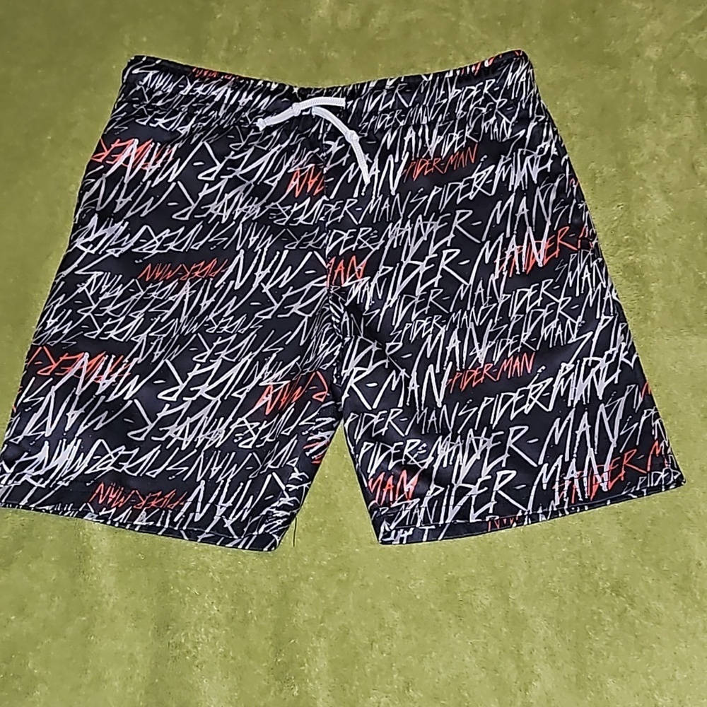 Marvel Comics Disney Spiderman Drawstring Side Pocket Gym Shorts Black Red White